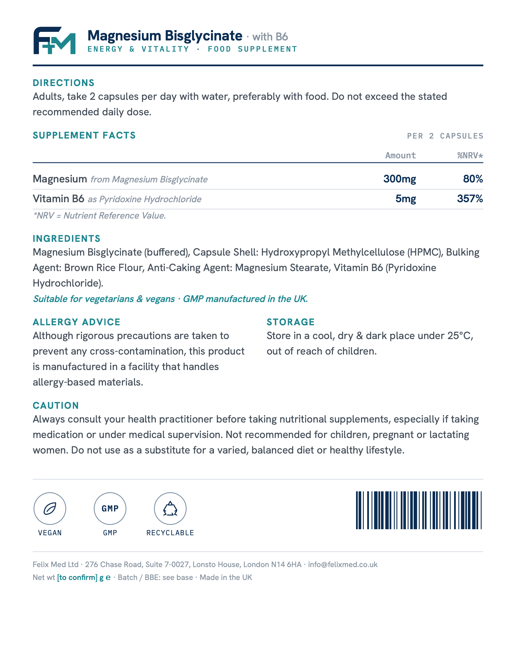 magnesium bisglycinate & vitamin b6 60 capsules magnesium bisglycinate & vitamin b6 60 capsules